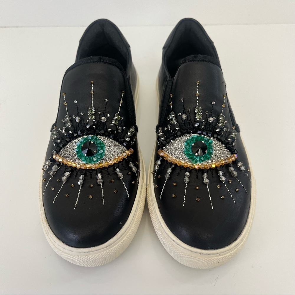 Kurt Geiger London Evil Eye Black Leather Slip On Sneakers EU 35 US 5 - Picture 6 of 13